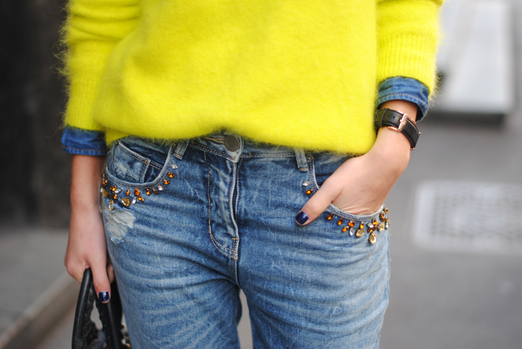 neon-cashmere-sweater neon cashmere sweater seen on a street style star at fashion week