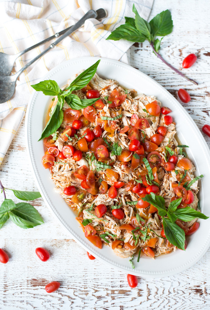 STYLECASTER | 17 Healthy Slow-Cooker Recipes to Add to Your Summer Arsenal | Balsamic Basil-Tomato Pulled Chicken