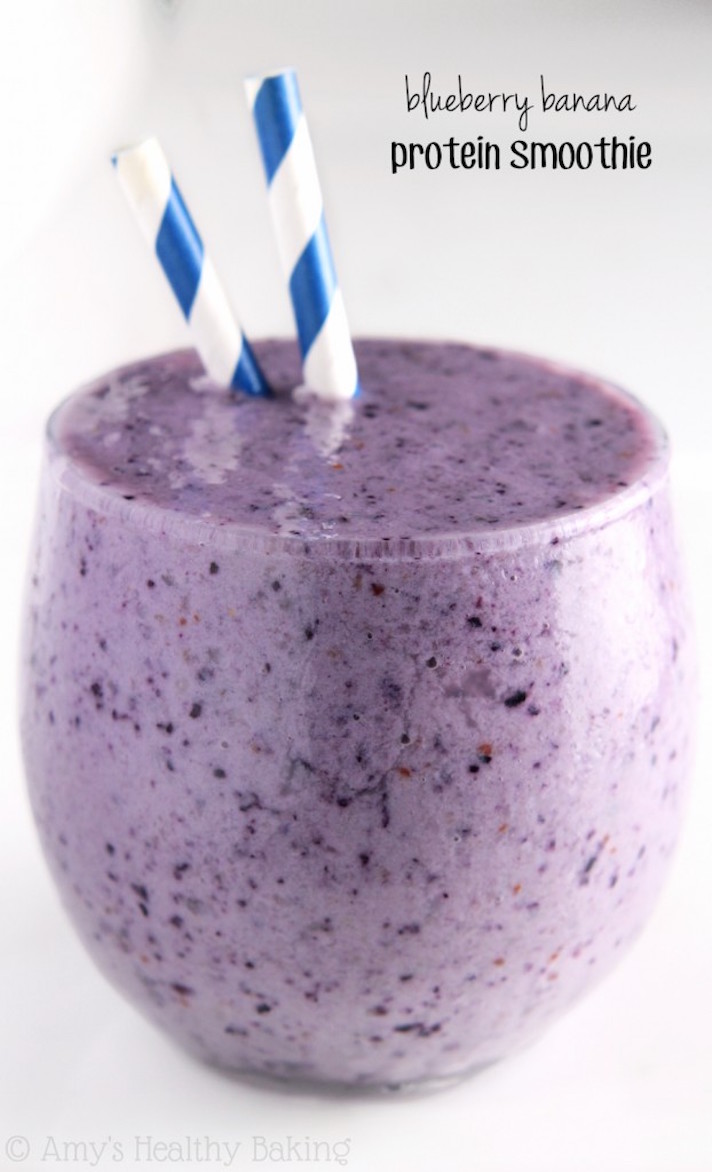 STYLECASTER | 17 High-Protein Smoothies with 5 Ingredients or Less | Blueberry Banana Protein Smoothie