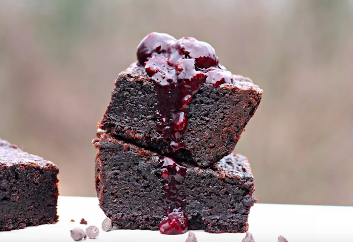 STYLECASTER | 15 Slow-Cooker Brownie Recipes You Won't Be Able to Stop Eating | Vegan Brownies With Cherry Sauce
