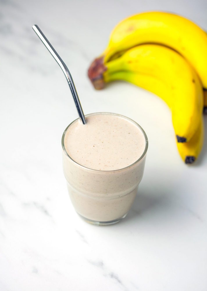 STYLECASTER | 17 High-Protein Vegan Smoothies That'll Keep You Going All Morning | Peanut Butter, Banana, and Hemp Smoothie