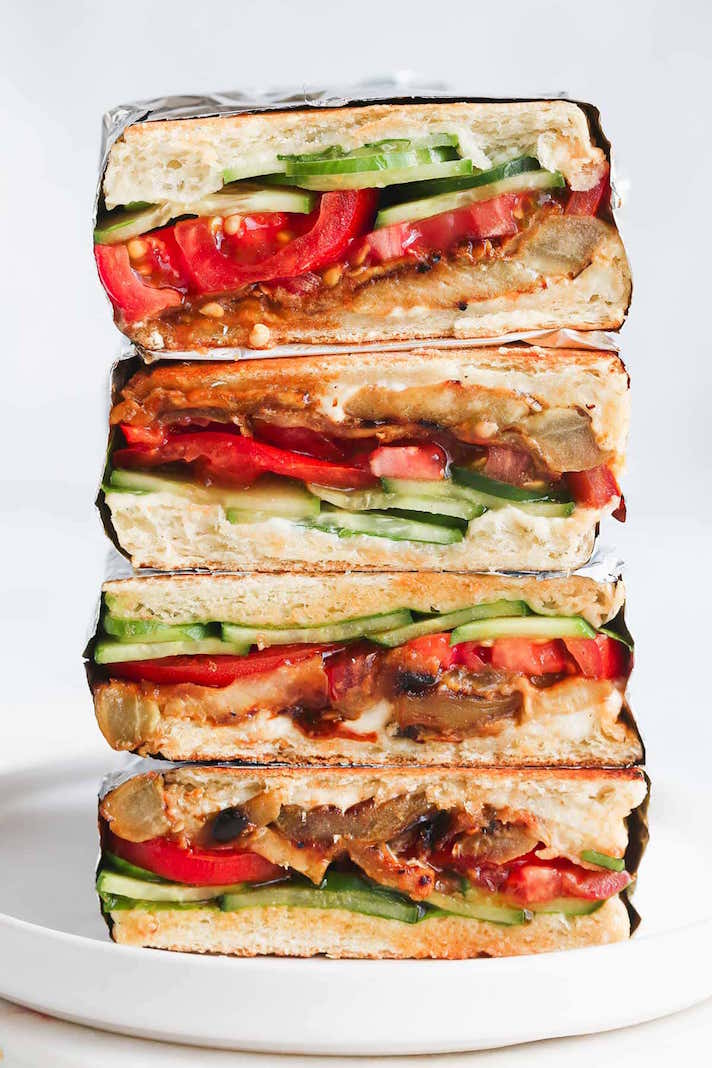 STYLECASTER | 17 Easy-to-Pack Picnic Recipes That Anyone Can Make | Vegan Eggplant Sandwich