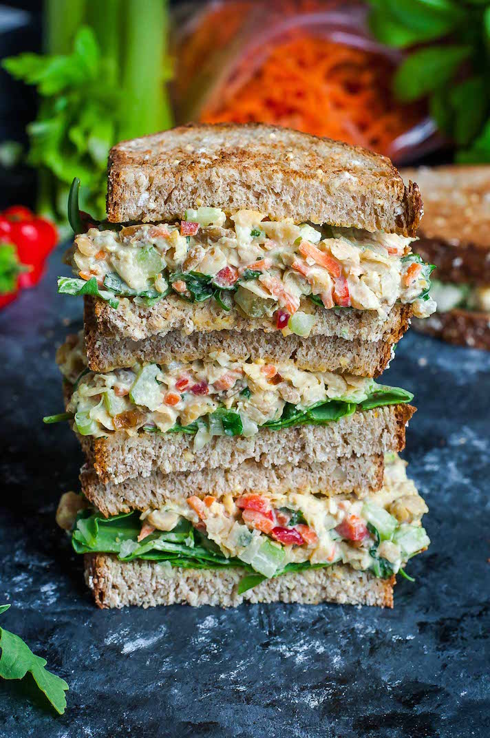 STYLECASTER | 19 High-Protein Veggie Sandwiches That Are Sure To Satisfy | Garden Veggie Chickpea Salad Sandwich