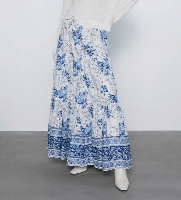 zara spring 2020 blue white midi skirt