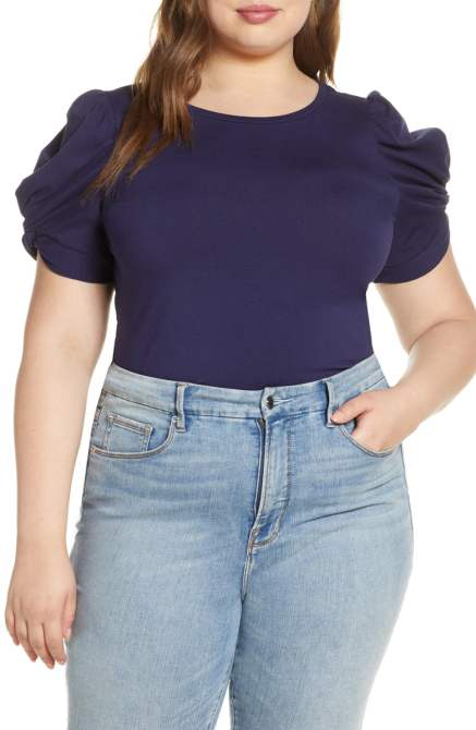 STYLECASTER | Nordstrom Plus-Size Sale 2020 | knot sleeve navy top