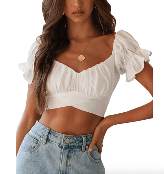 STYLECASTER | LYANER Ruffle Short Sleeve Crop Top Review