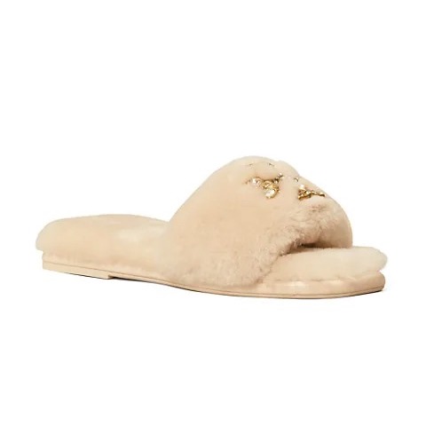 Tory Burch Jeweled Logo Shearling Slides Saks Fifth Avenue