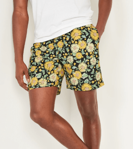 Sunflower Printed Swim Trunks for Men, 7-inch