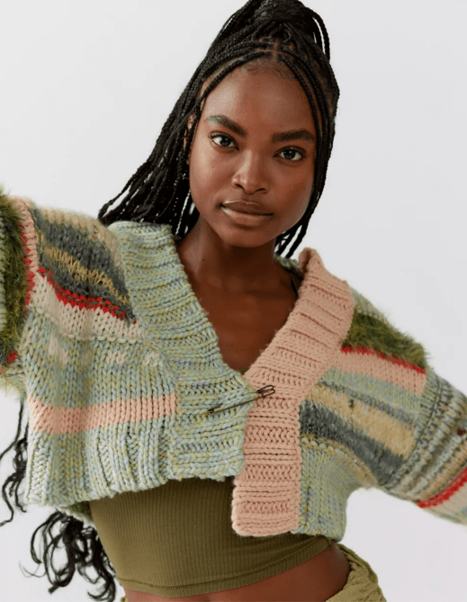BDG Ivana Spliced Fuzzy Cardigan Urban Outfitters