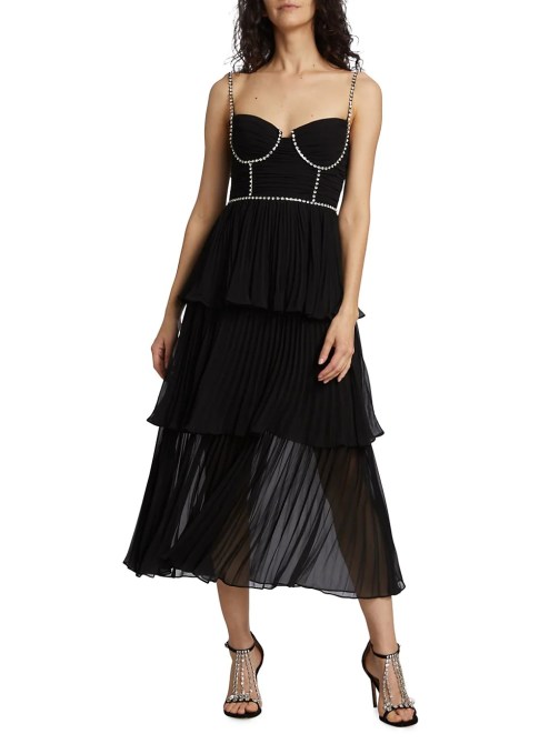 Self-Portrait Bustier Tiered Chiffon Midi Dress Saks