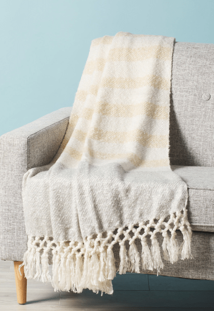 Striped Braided Fringe Throw