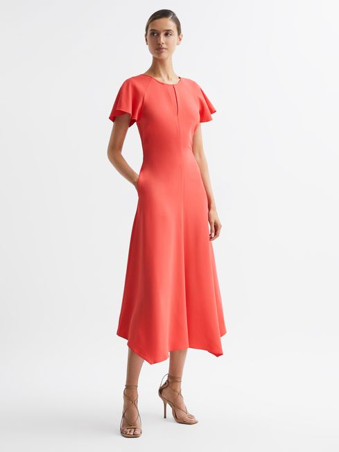 coral cap sleeve dress