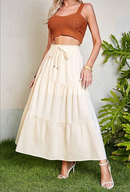 CHARTOU Flowy Linen Maxi Skirt Amazon