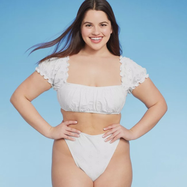 Women's Puff Sleeve Eyelette Bralette Bikini Top - Wild Fable