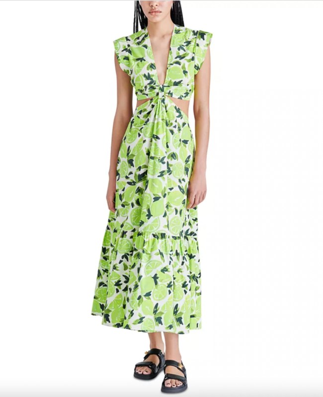 Women's Amanda Lime-Print Cotton Poplin Cutout Midi Dress