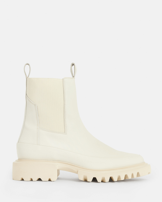 AllSaints Harlee Leather Boots in Stone White