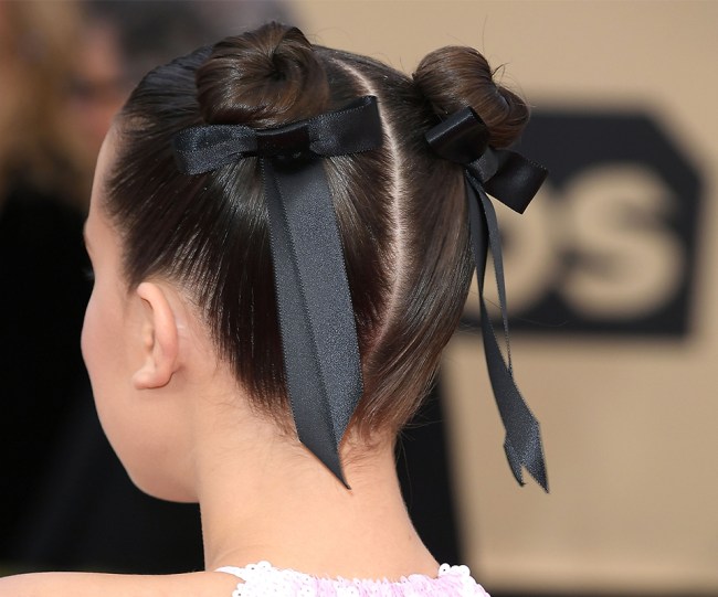 Millie Bobby Brown Slicked Back Bow Buns