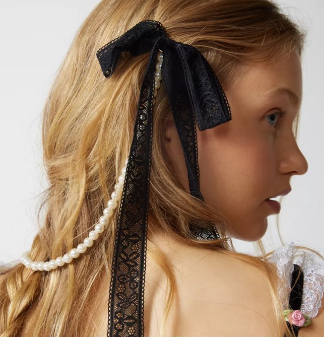 Draped Pearl Lace Hair Bow Double Barrette