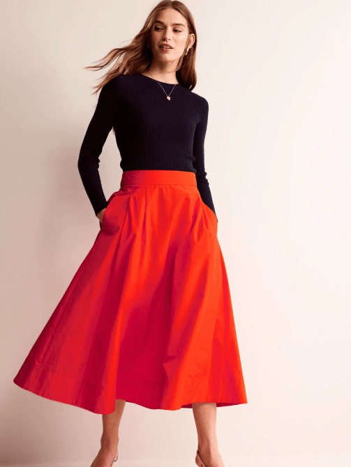 Taffeta Pull-on Midi Skirt