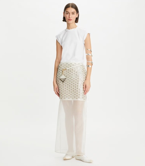 Tory Burch Mirror Embellished Double Layer Skirt 
