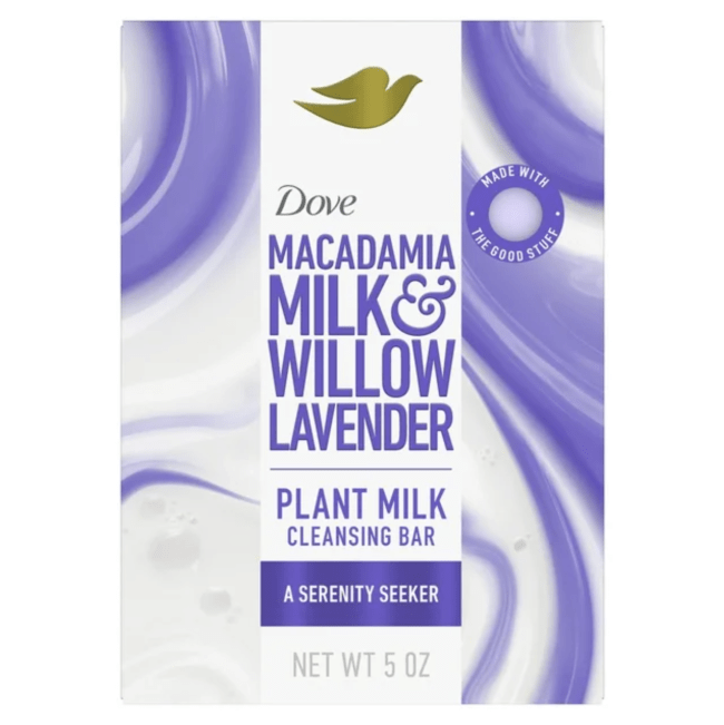 A box for Dove's new Macadamia Milk & Willow Lavender cleansing bar