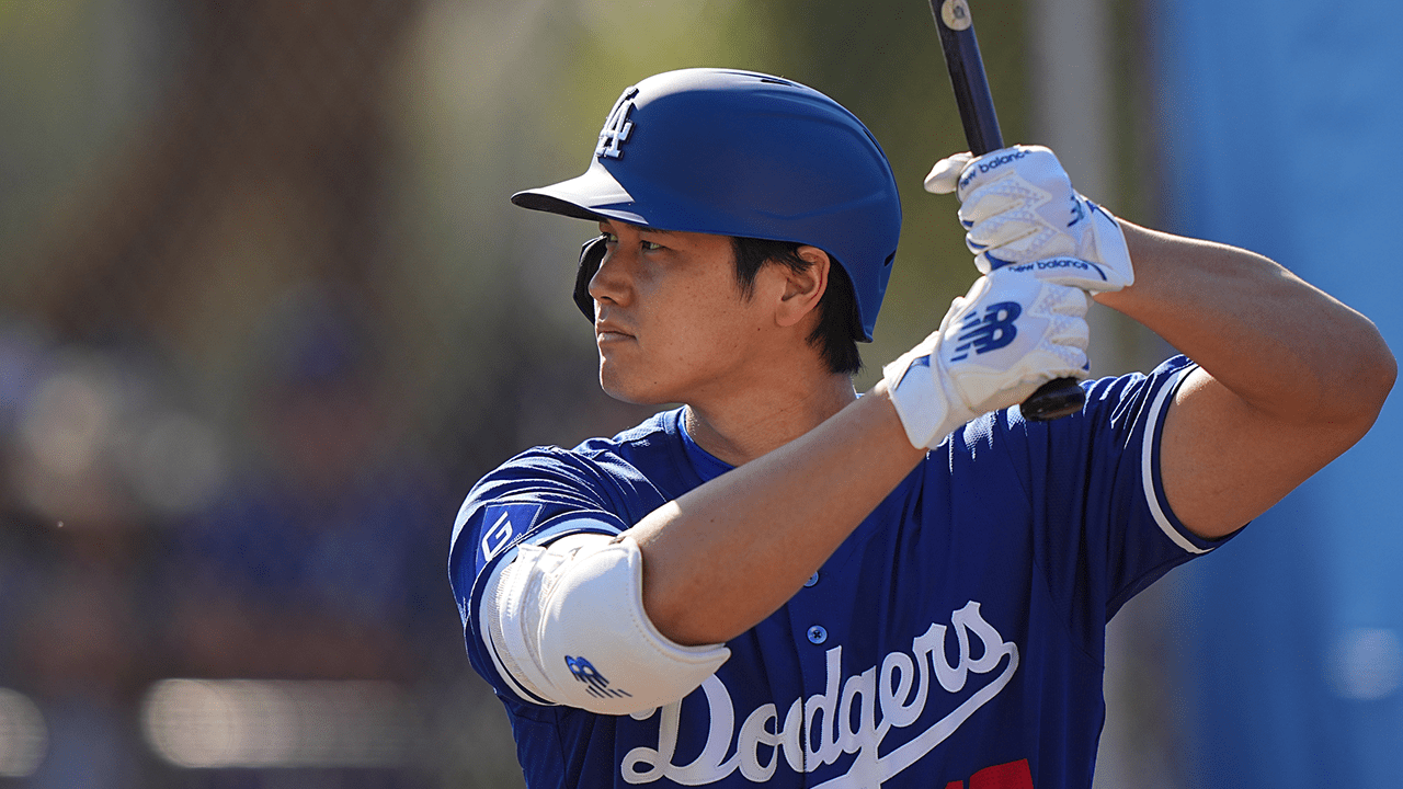 Shohei Ohtani of the Los Angeles Dodgers at Spring Training in Arizona