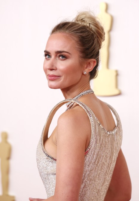 Emily Blunt with a top bun.