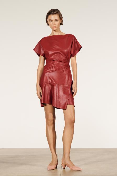 Red leather mini dress from Zara.