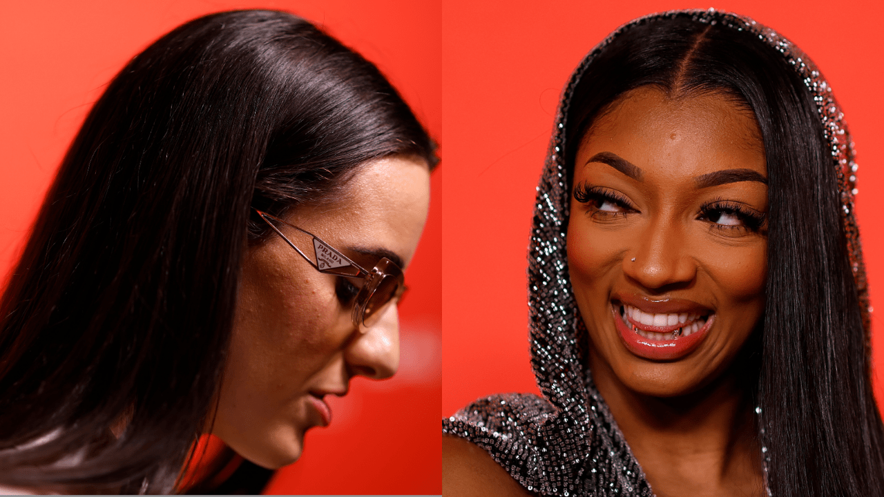 Caitlin Clark and Angel Reese arrive prior to the 2024 WNBA Draft at Brooklyn Academy of Music on April 15, 2024 in New York City.