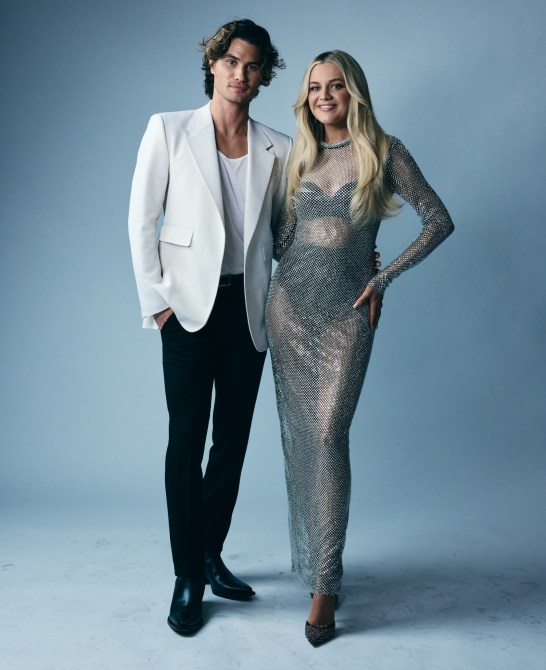 Chase Stokes and Kelsea Ballerini poses for the 2024 CMT Music Awards portraits at the Moody Center on April 07, 2024 in Austin, Texas.