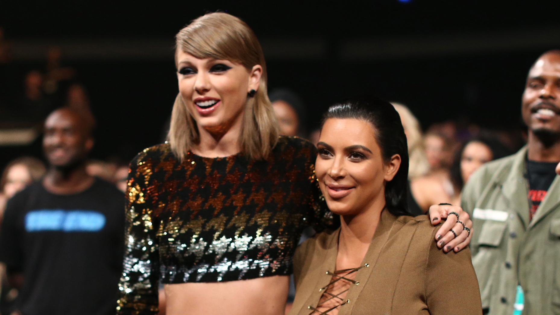 Recording artist Taylor Swift (L) and TV personality Kim Kardashian attend the 2015 MTV Video Music Awards at Microsoft Theater on August 30, 2015 in Los Angeles, California.