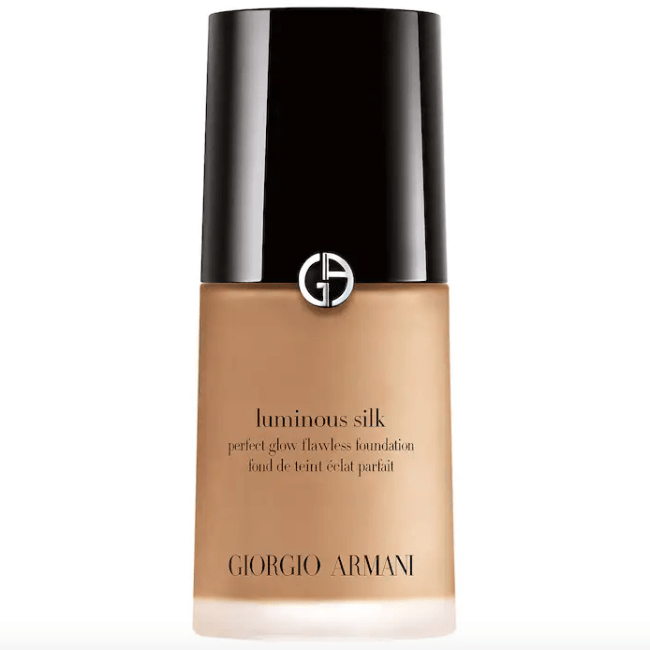 Giorgio Armani Luminous Silk Foundation in a glass bottle with a black cap.