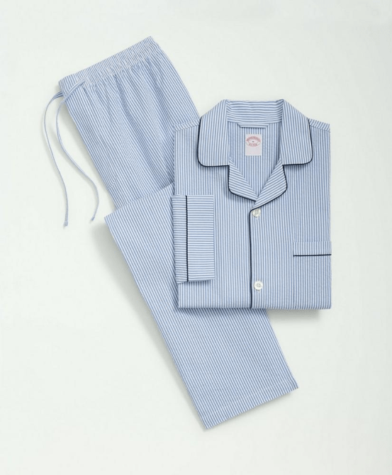 Brooks Brothers Stretch Cotton Seersucker Striped Pajamas