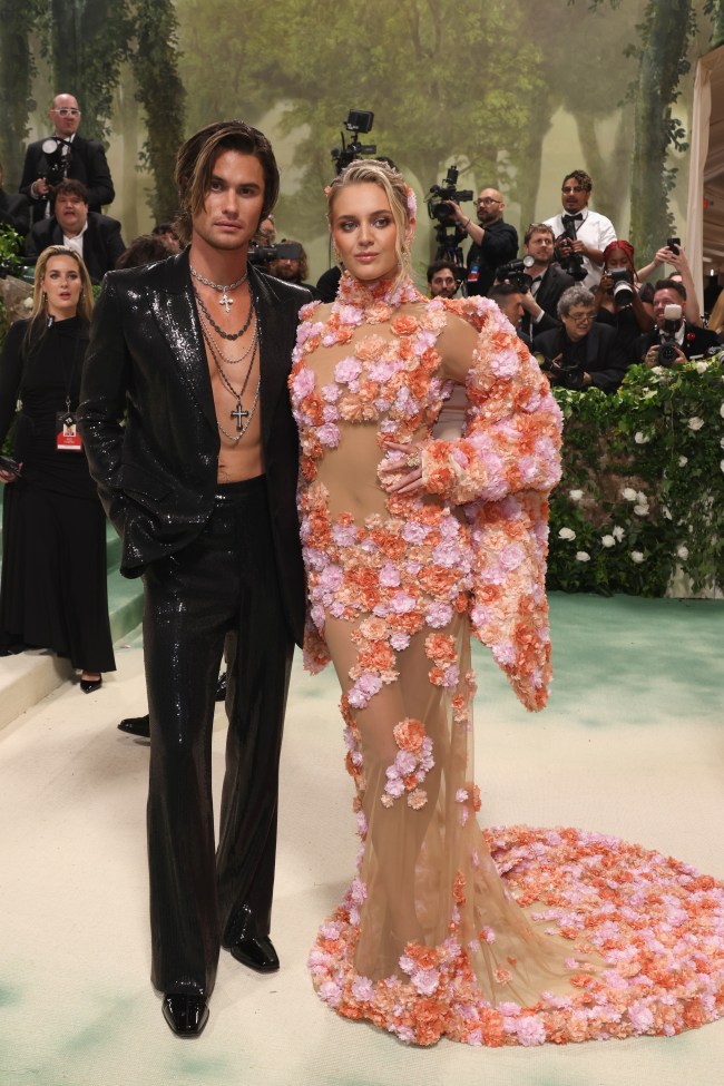 Chase Stokes and Kelsea Ballerini attend The 2024 Met Gala Celebrating "Sleeping Beauties: Reawakening Fashion" at The Metropolitan Museum of Art on May 06, 2024 in New York City.