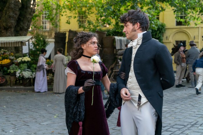 SABRINA BARTLETT as SIENA ROSSO and JONATHAN BAILEY as ANTHONY BRIDGERTON in episode 101 of BRIDGERTON