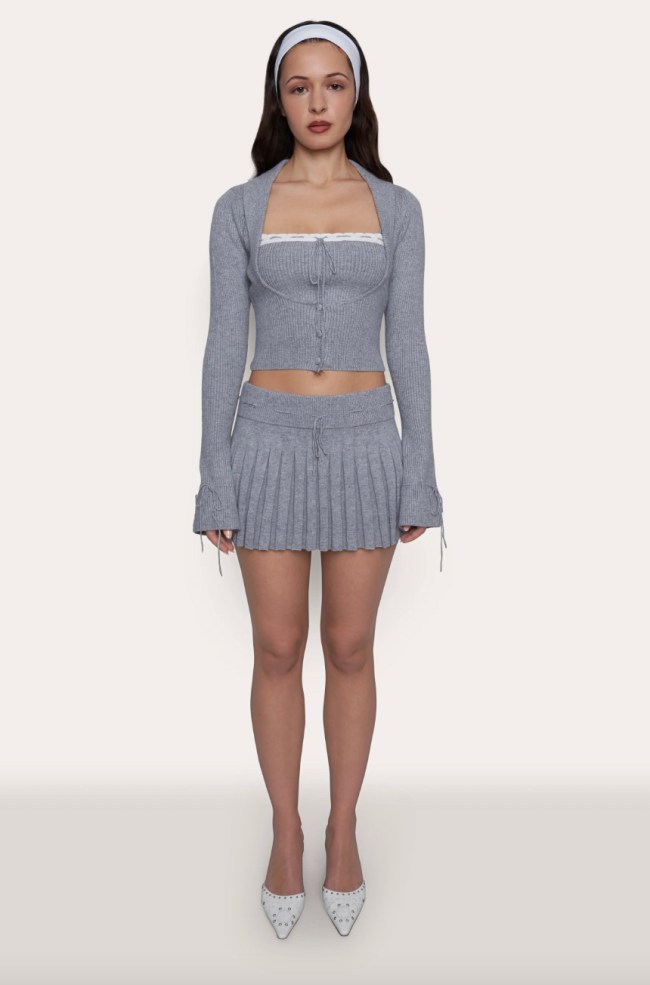 Danielle Guizio Cielo Pleated Knit Mini Skirt