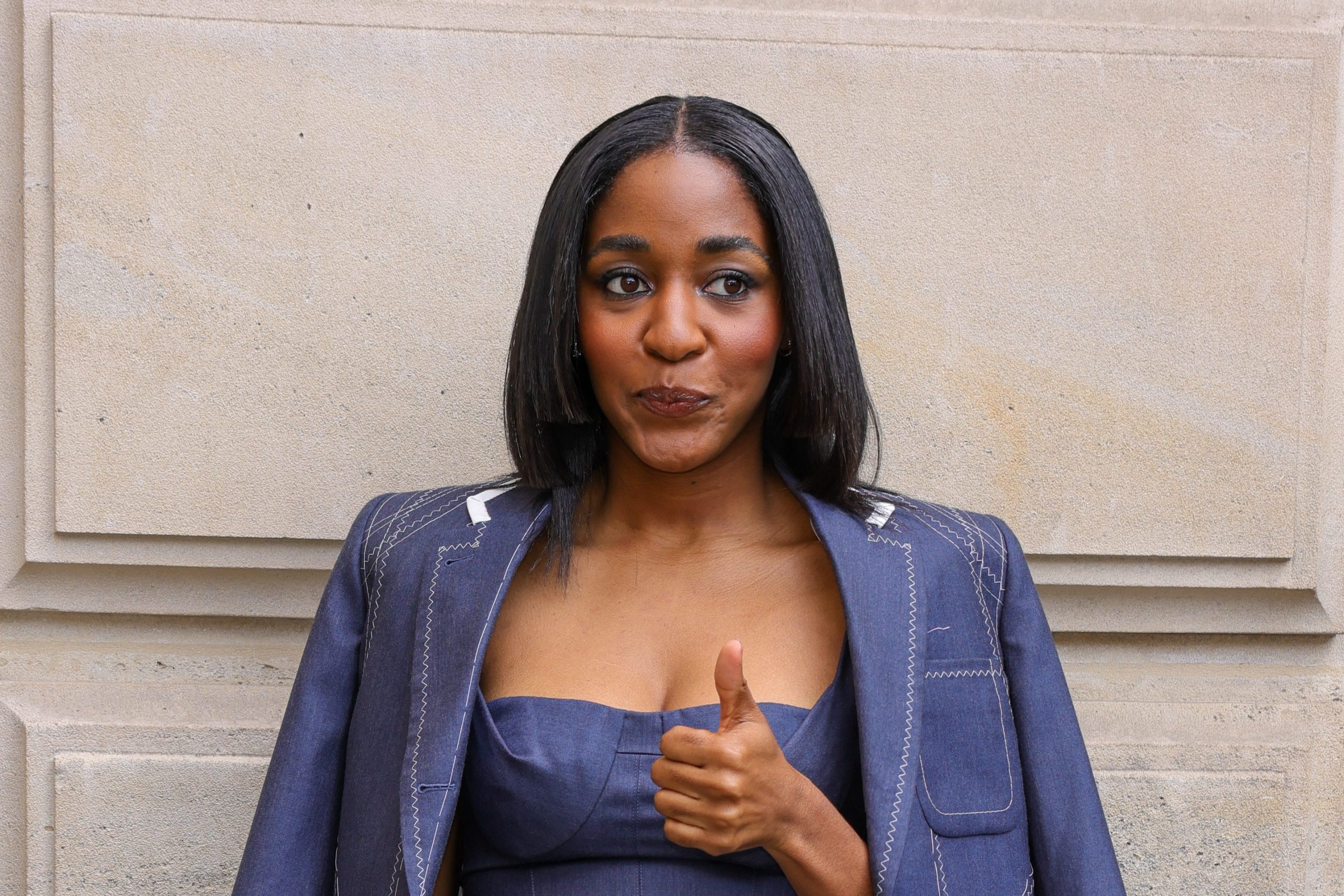 Ayo Edebiri attends the Thom Browne Haute Couture Fall/Winter 2023/2024 show as part of Paris Fashion Week at Palais Garnier on July 03, 2023 in Paris, France.