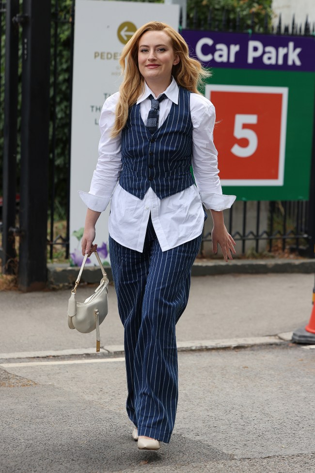 Amelia Dimoldenberg attends day eight of the Wimbledon Tennis Championships at the All England Lawn Tennis and Croquet Club on July 08, 2024 in London, England.