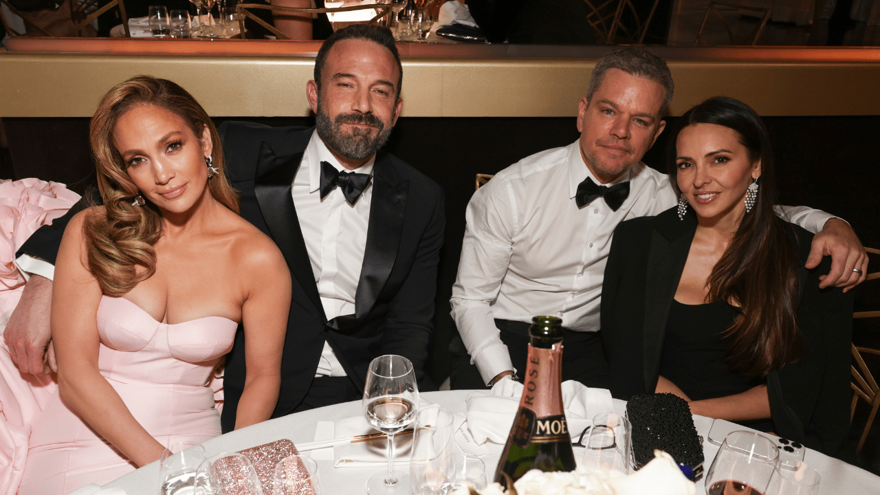 Jennifer Lopez, Ben Affleck, Matt Damon and Luciana Damon at the 81st Annual Golden Globe Awards, airing live from the Beverly Hilton in Beverly Hills, California on Sunday, January 7, 2024