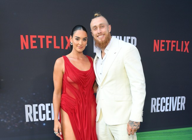 LOS ANGELES, CALIFORNIA - JULY 09: (L-R) Claire Kittle and George Kittle attend Netflix's Receiver Premiere at Netflix Tudum Theater on July 09, 2024 in Los Angeles, California.