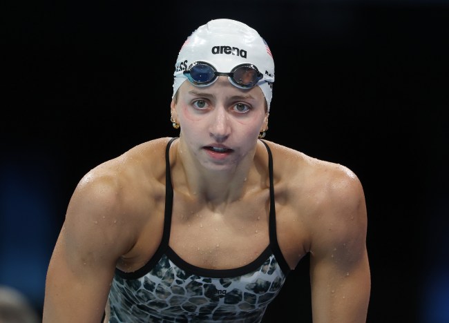 PARIS, FRANCE - JULY 23:  Kate Douglass of Team USA looks on during a training session in the competition pool at Paris La Defense Arena ahead of the Paris 2024 Olympic Games on July 23, 2024 in Paris, France.