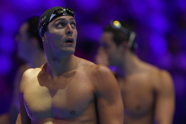 Ryan Held of the United States looks on after the Men's 50m freestyle semifinal on Day Six of the 2024 U.S. Olympic Team Swimming Trials at Lucas Oil Stadium on June 20, 2024 in Indianapolis, Indiana.