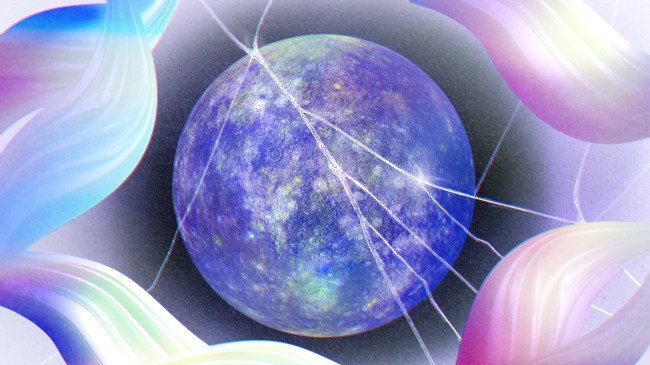 Mercury surrounded by lightning bolts and swirls