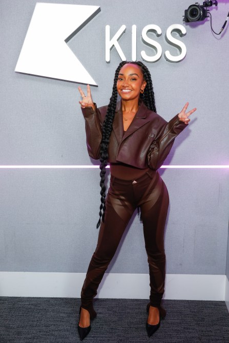 Leigh-Anne Pinnock visits KISS Breakfast with Jordan and Perri at 1 Golden Square on June 16, 2023 in London, England.