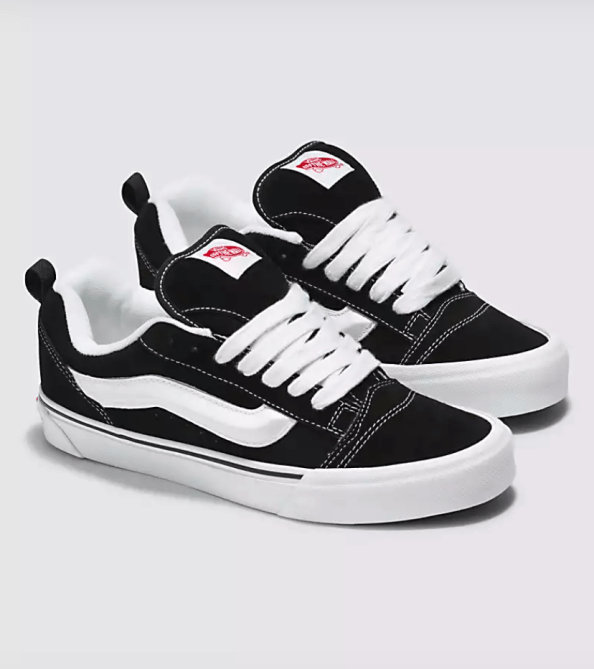 Black and white chunky Vans skate shoes