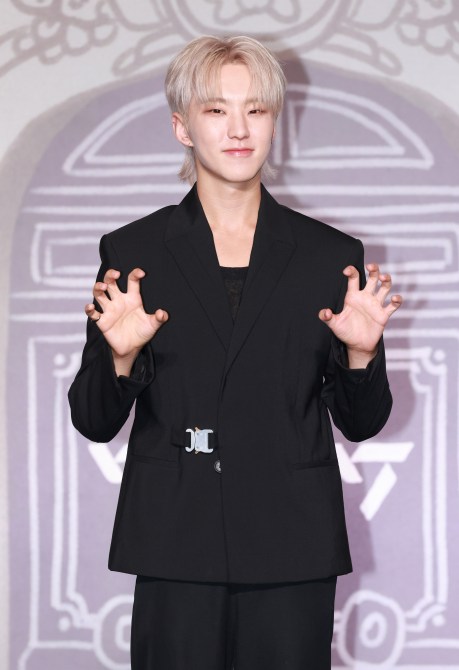 SEOUL, SOUTH KOREA - April 29: Hoshi of SEVENTEEN attends SEVENTEEN Best Album '17 Is Right Here' Press Conference at Conrad Seoul in Yeongdeungpo-gu on April 29, 2024 in Seoul, South Korea.