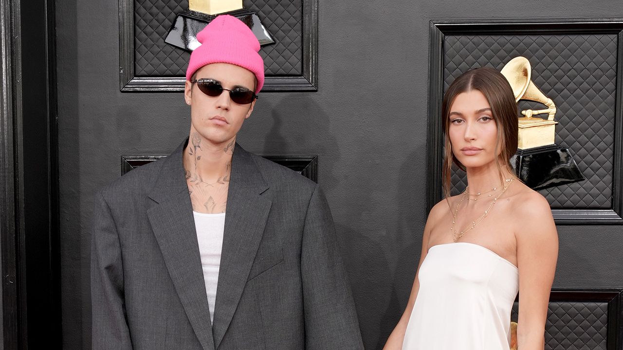 Justin Bieber and Hailey Bieber attend the 64th Annual GRAMMY Awards at MGM Grand Garden Arena on April 03, 2022 in Las Vegas, Nevada.