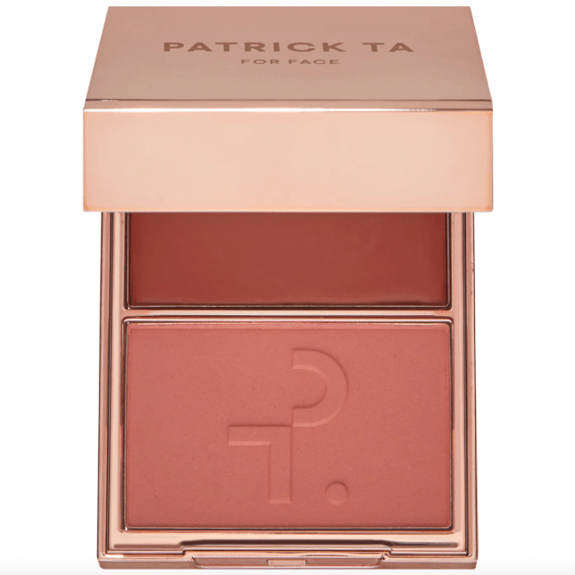 Patrick Ta Major Headlines Crème & Powder Blush Duo in She's Blushing in a rose gold compact.