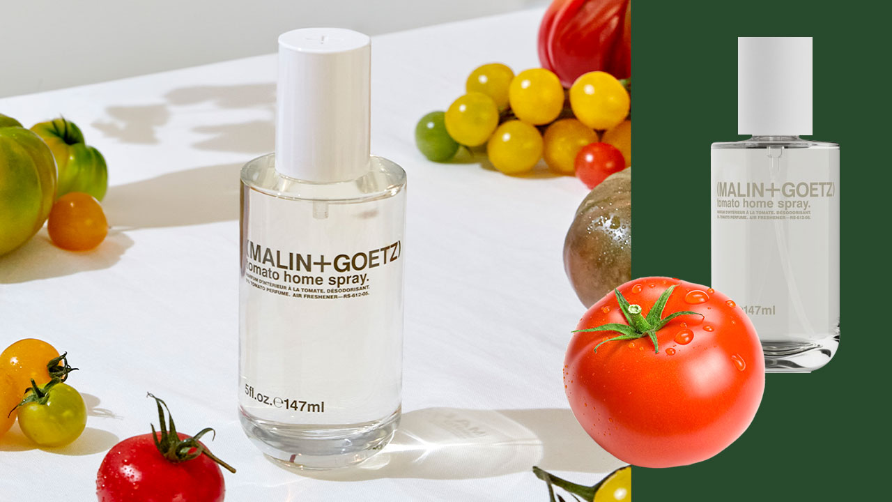 A collage of the Malin + Goetz’s Tomato Home Spray.