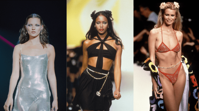 Kate Moss, Naomi Campbell, and Claudia Schiffer in the 1990s